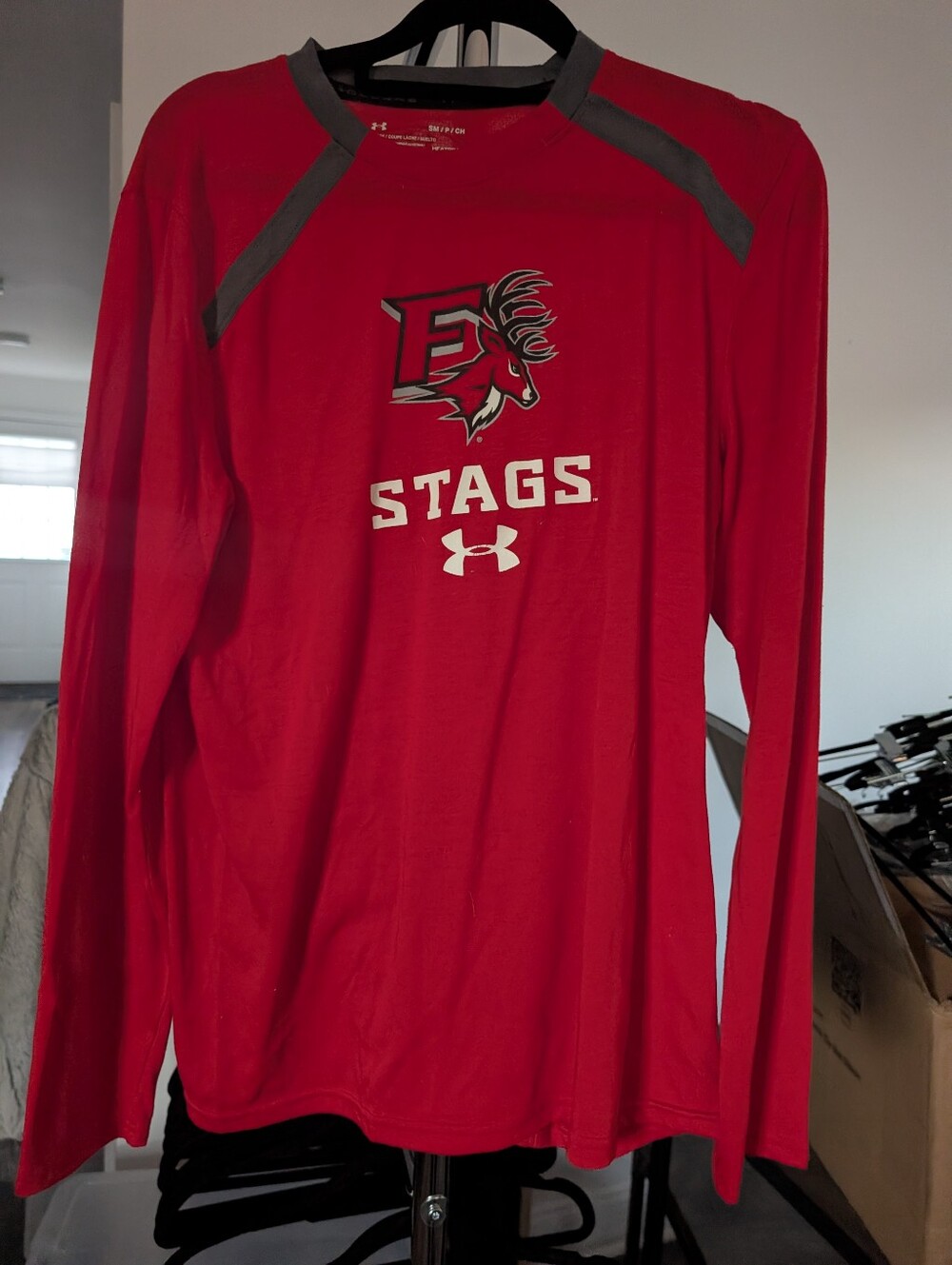 Under Armour Red Long-Sleeve Fairfield Stags Performance Tee with Gray Accents